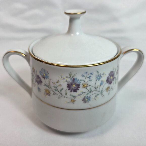 Noritake Longwood #2485 Sugar Bowl with Lid Purple, Blue & Yellow Flowers - Picture 1 of 12